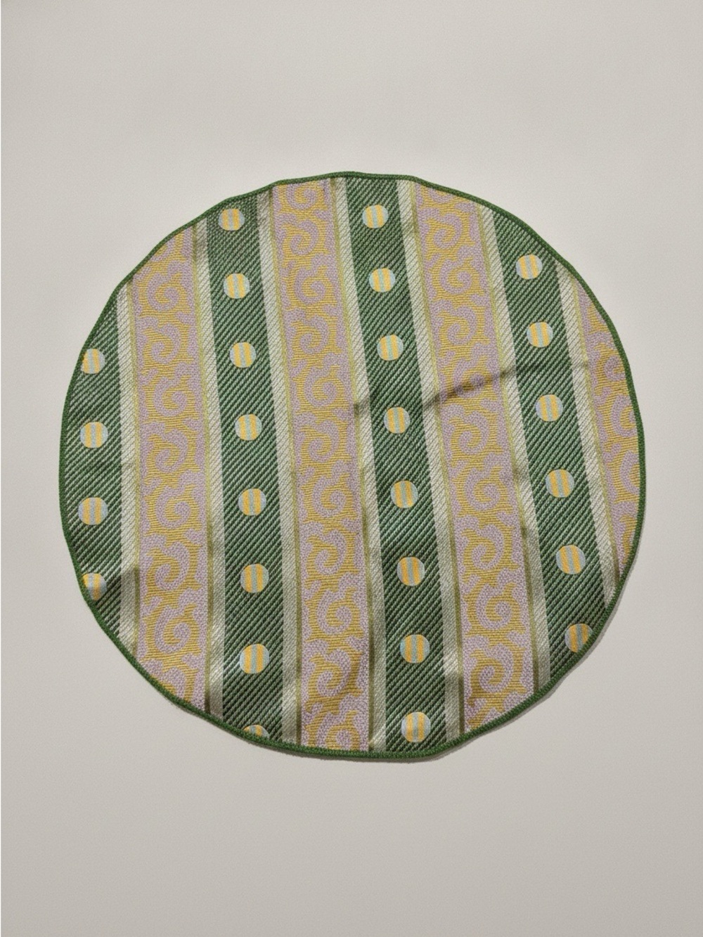 Vintage Round 100% Silk Pocket Square or Scarf – Green & Gold – 11”